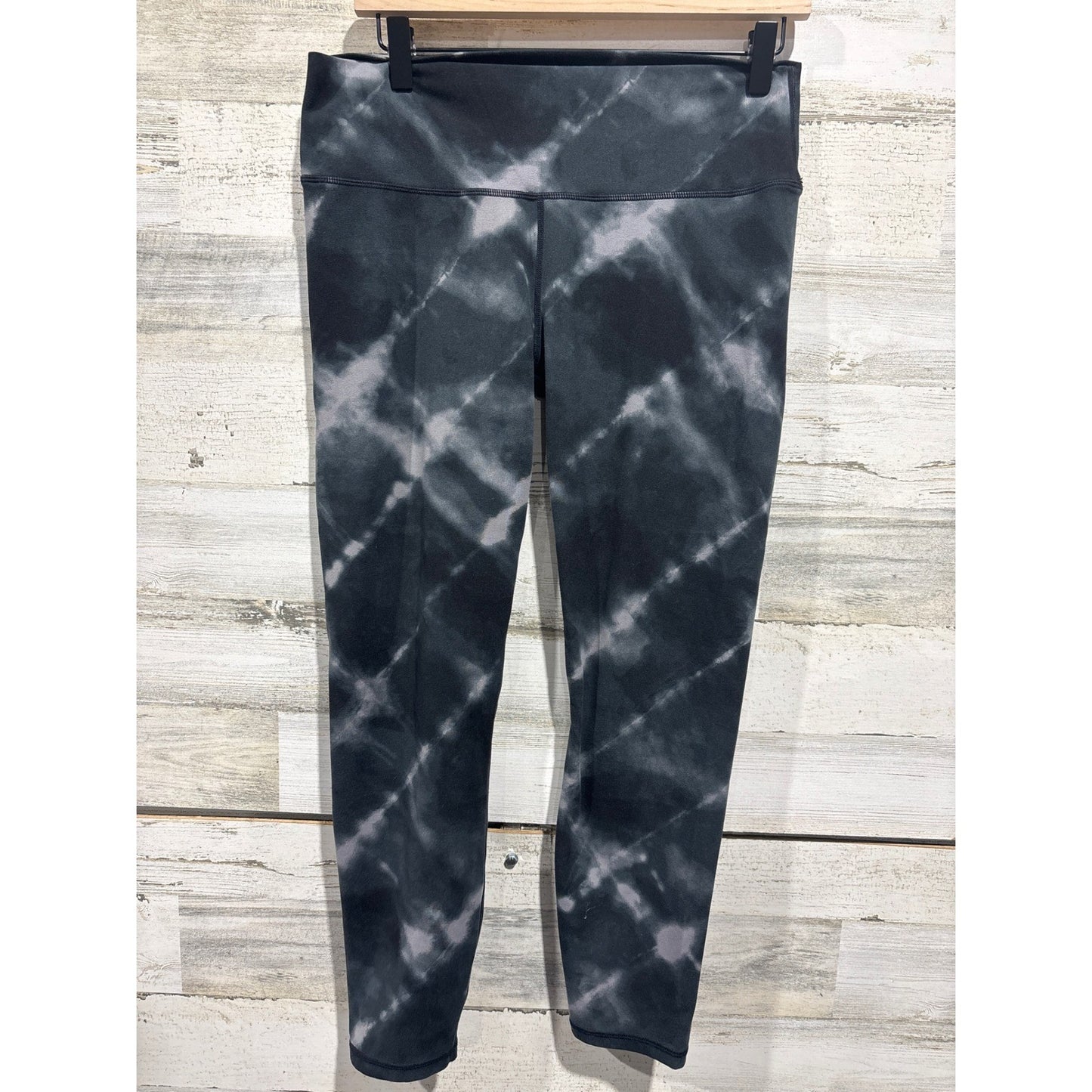 Varley Tie Dye Leggings Women XL Black Gray Shibori Grid Athleisure EUC0