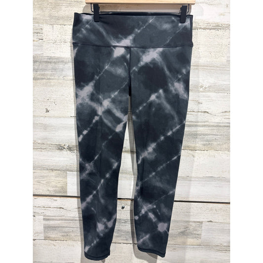 Varley Tie Dye Leggings Women XL Black Gray Shibori Grid Athleisure EUC0
