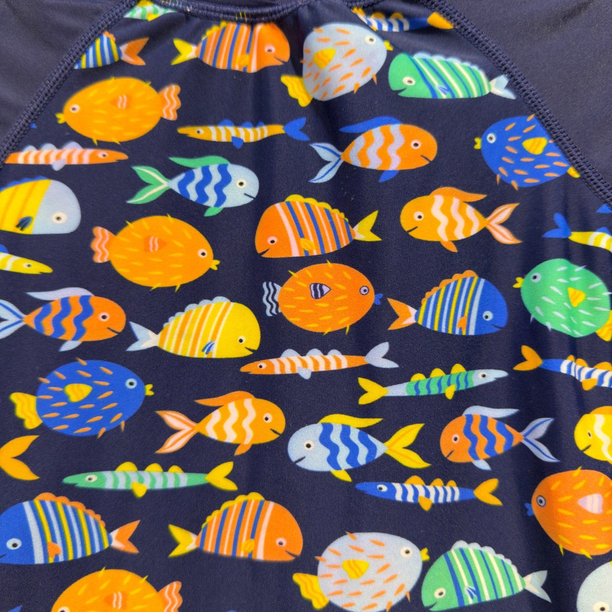 UpAndFast Rash Guard Swimsuit Baby Boys 6-9M Navy Blue Fish Print Coastal EUC1