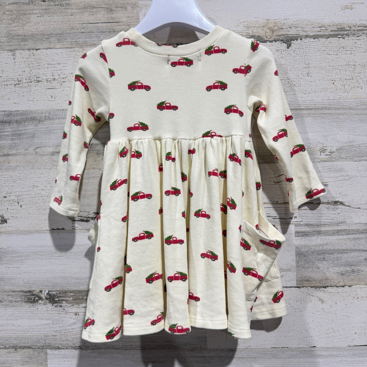 SweetHoney Christmas Truck Dress Girls 2T Cream Ribbed Cotton Holiday EUC4