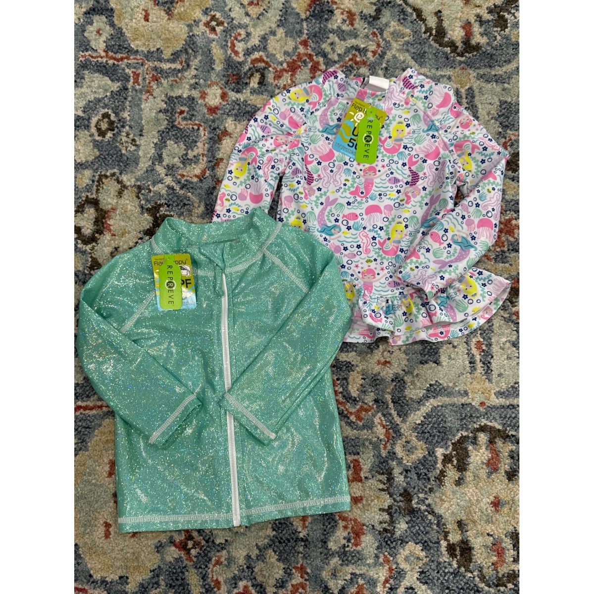 Flap Happy Rash Guard Bundle Girls 18M Mint Sparkle Mermaid UPF 50+ NWT0