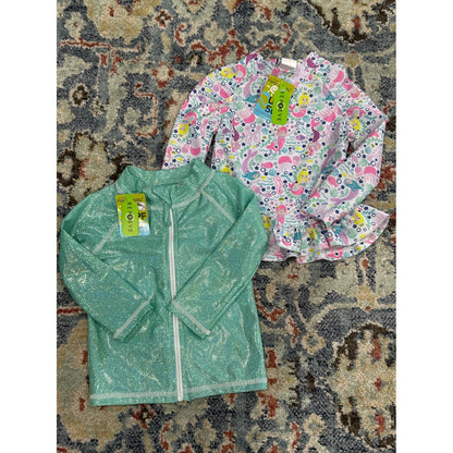 Flap Happy Rash Guard Bundle Girls 18M Mint Sparkle Mermaid UPF 50+ NWT0