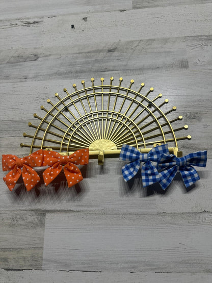 Hair Bow Clips Pigtails Kids Blue Orange Gingham Polka Dot EUC0