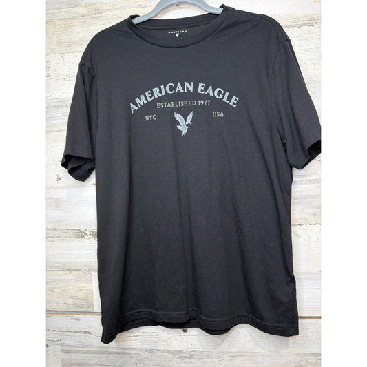 American Eagle T-Shirt Men Medium Black Graphic Logo Super Soft EUC0