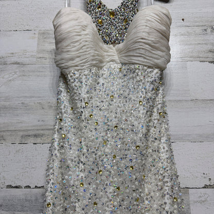 Jovani Prom Gown Women 4 White Beaded Sequin Mermaid Halter Glam *Flawed4