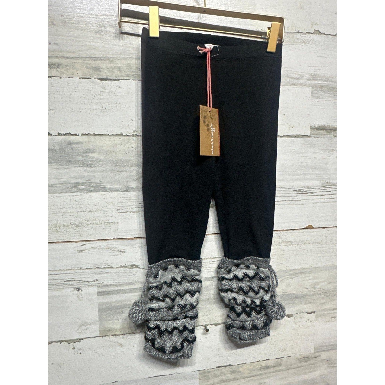 Mimi & Maggie Leggings Girls 4 Grey Chevron Knit Leg Warmer Boho NWT Flaw0