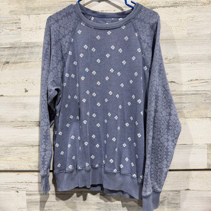 Aerie Floral Raglan Sweatshirt Women Medium Blue Cotton Blend Boho0