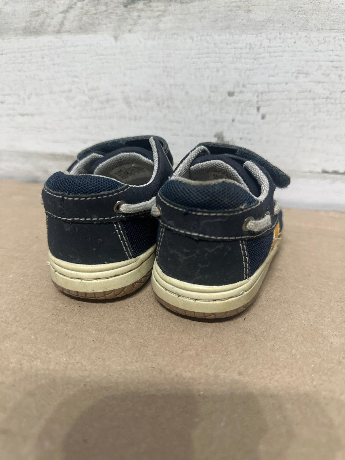 Jumping Jack Boat Shoes Boys 5.5W Navy Yellow Hook Loop Loafers Wide3