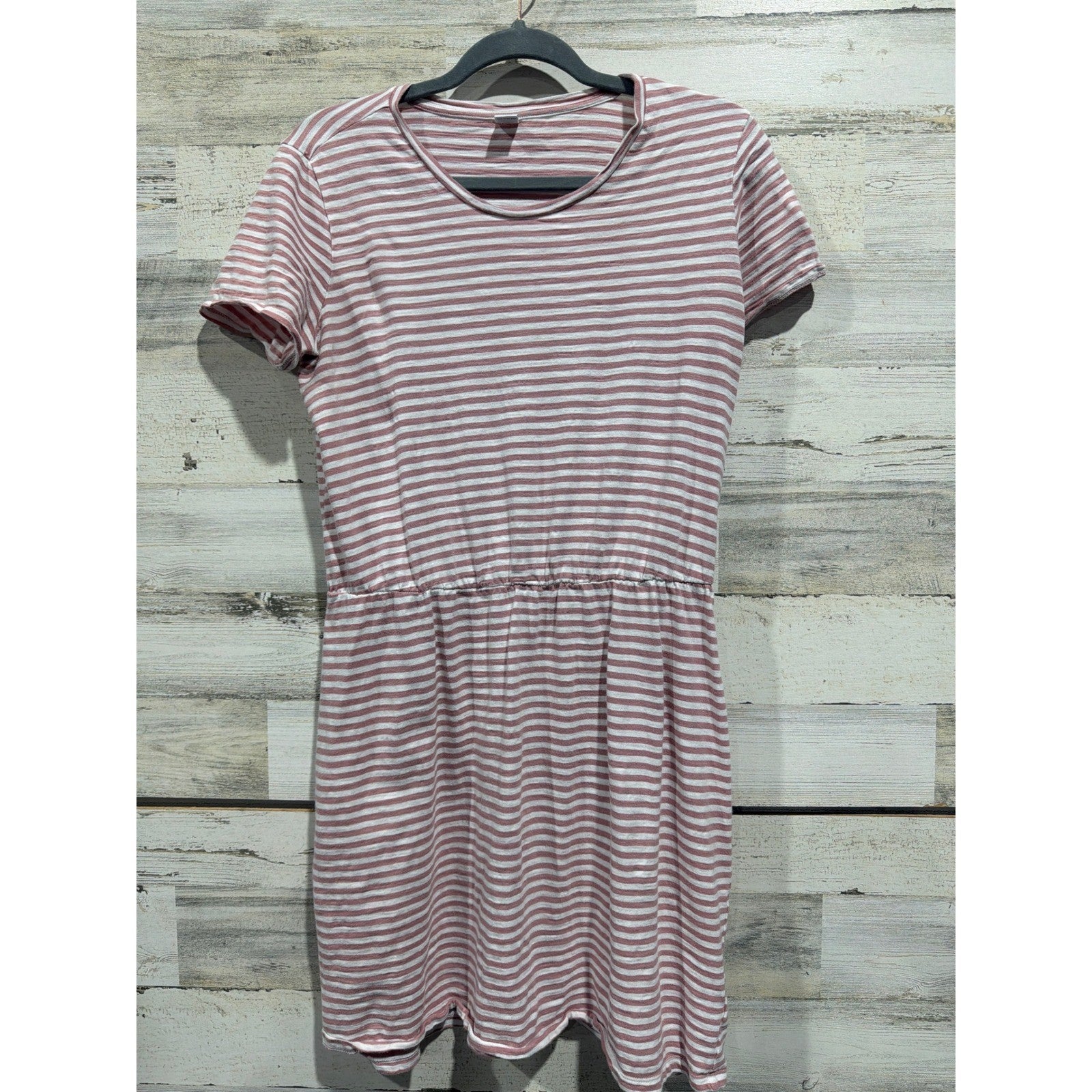 Old Navy T-Shirt Dress Women Medium Rose Striped Cotton Coastal EUC0