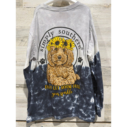Simply Southern Long Sleeve Shirt Girls Medium Grey Navy Tie Dye Sunflower5