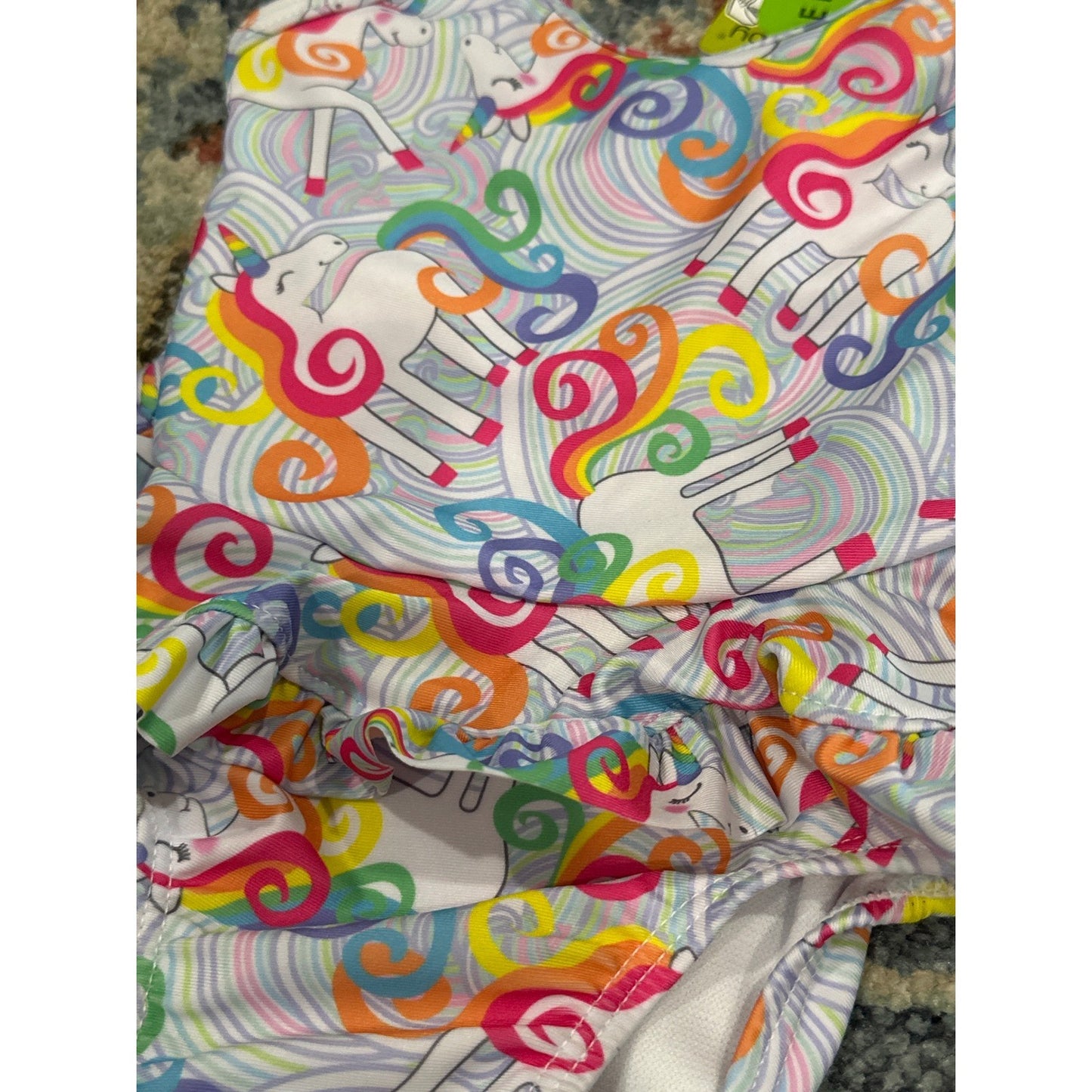 Flap Happy One Piece Swimsuit Girls 3M Multicolor Unicorn Rainbow Ruffle NWT1