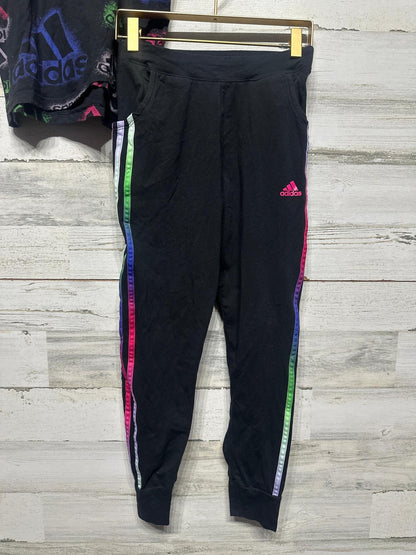 Adidas 3pc Outfit Set Girls Large 14 Black Neon Rainbow Metallic3