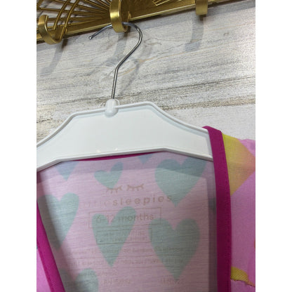 Little Sleepies Zippy Pajamas Girls 6-12M Pink Rainbow Heart Bamboo *Flawed1