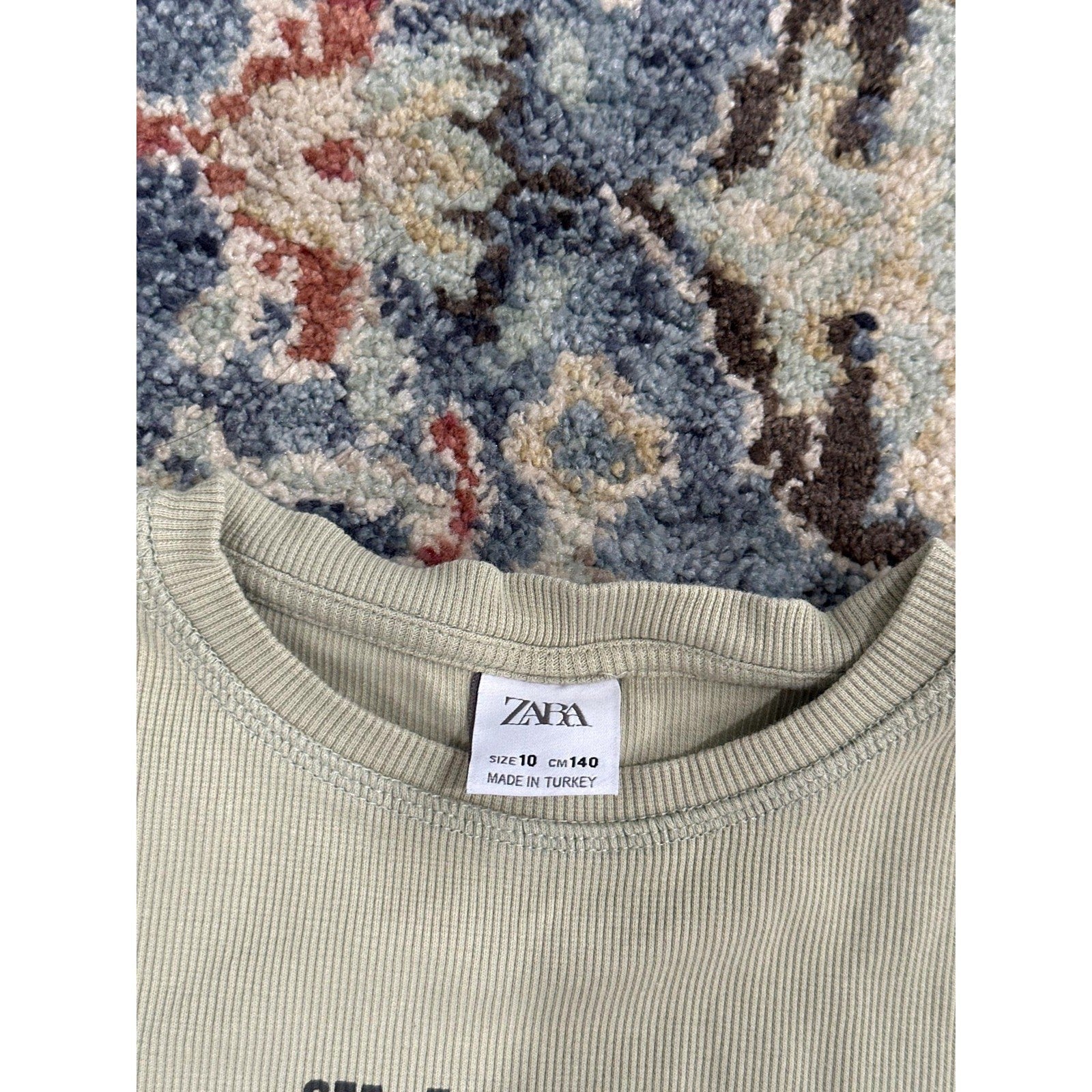 Zara Bodysuit Kids Size 10 Sage Green See The Good Ribbed Graphic EUC1
