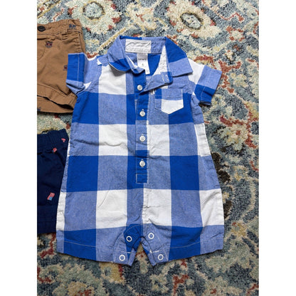 Carter's OshKosh Bundle Boys 6M Blue Plaid Patriotic Carnival Preppy GUC3