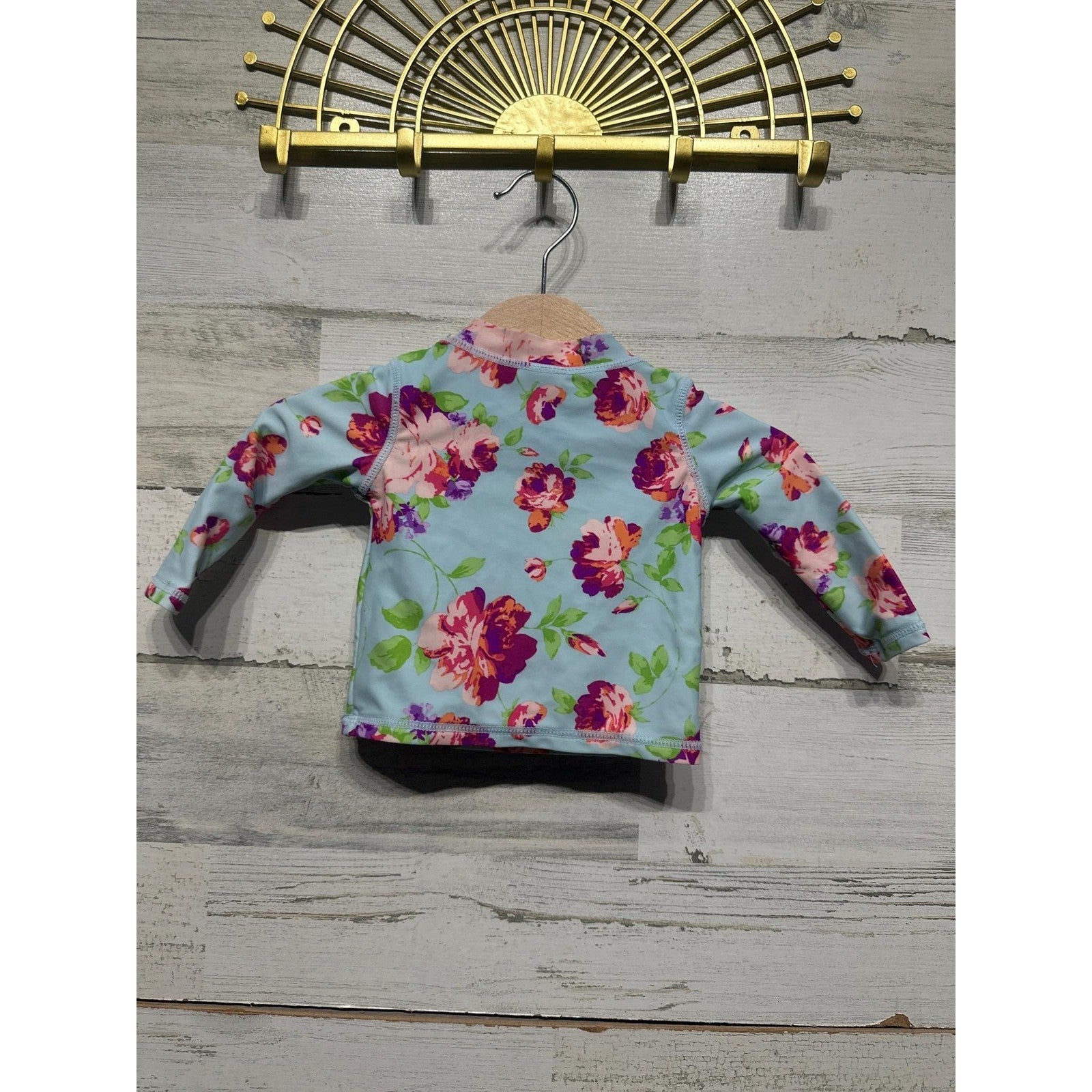 Ruffle Butts Rash Guard Girls 3-6m Floral Long Sleeve Zip Swim Top EUC1