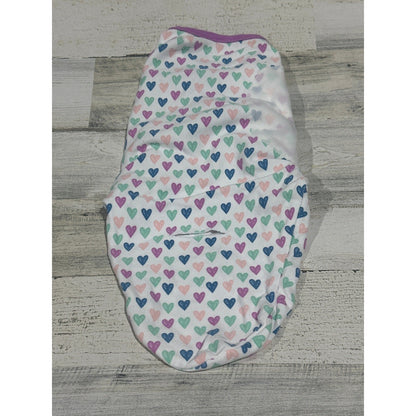 SwaddleMe Original Swaddle Girls 0-3M White Purple Heart Print EUC2