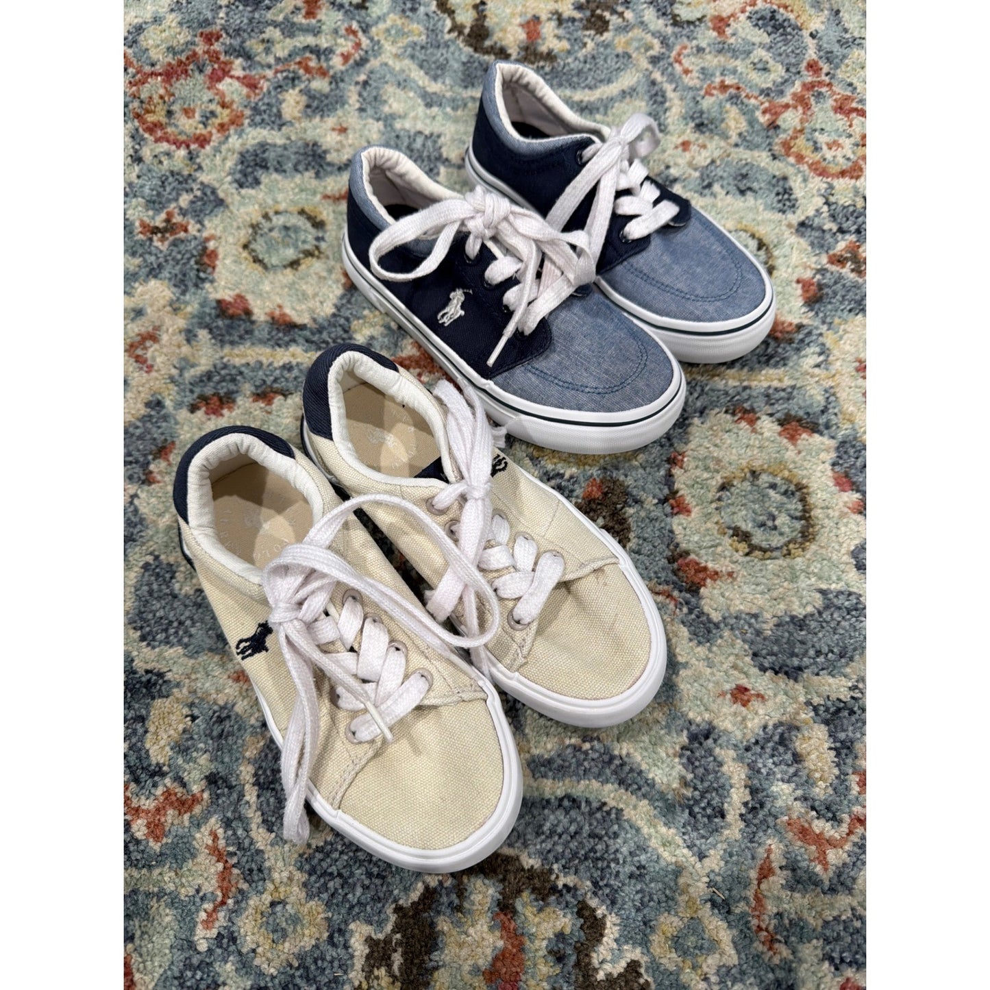 Polo Ralph Lauren Sneakers Boys Size 12 Blue Cream Canvas Bundle GUC0
