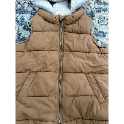 Old Navy Puffer Vest Boys 5T Brown Sherpa Lined Hooded Quilted EUC1
