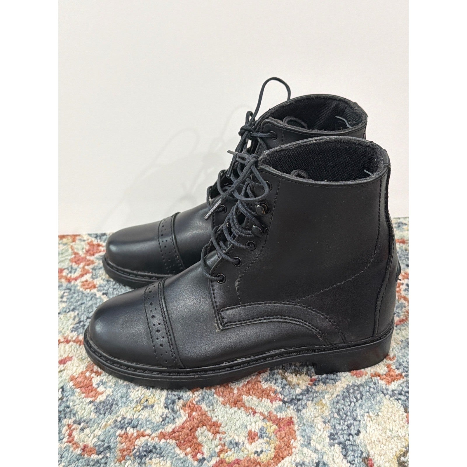 TuffRider Paddock Boots Youth 2 Black Lace Up Equestrian Horse Riding2