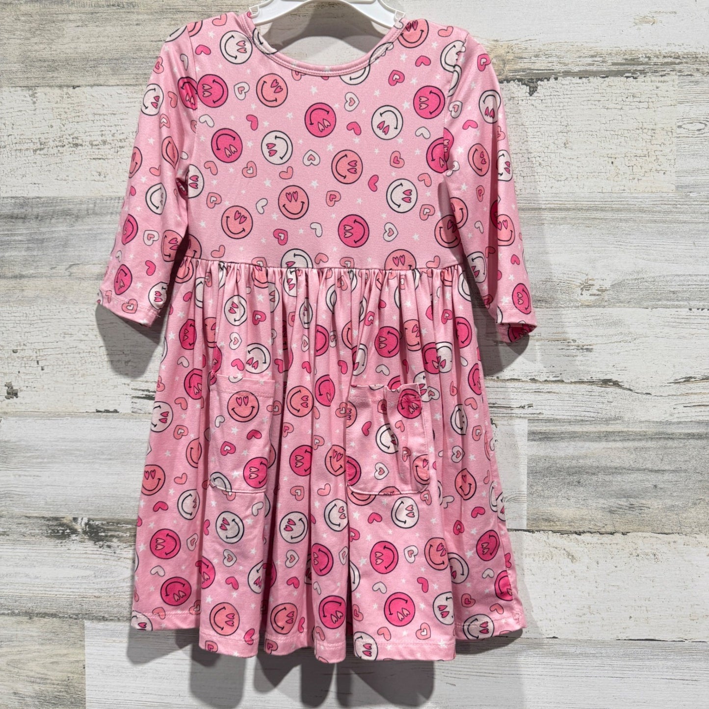 Mila & Rose Dress Girls 4T Pink Smiley Face Heart Pockets Twirl Girly EUC0