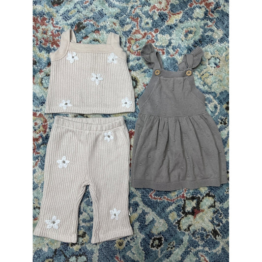 Baby Girl Knit Outfit Bundle 0-3M / 3M Cream Floral Mauve Dress0