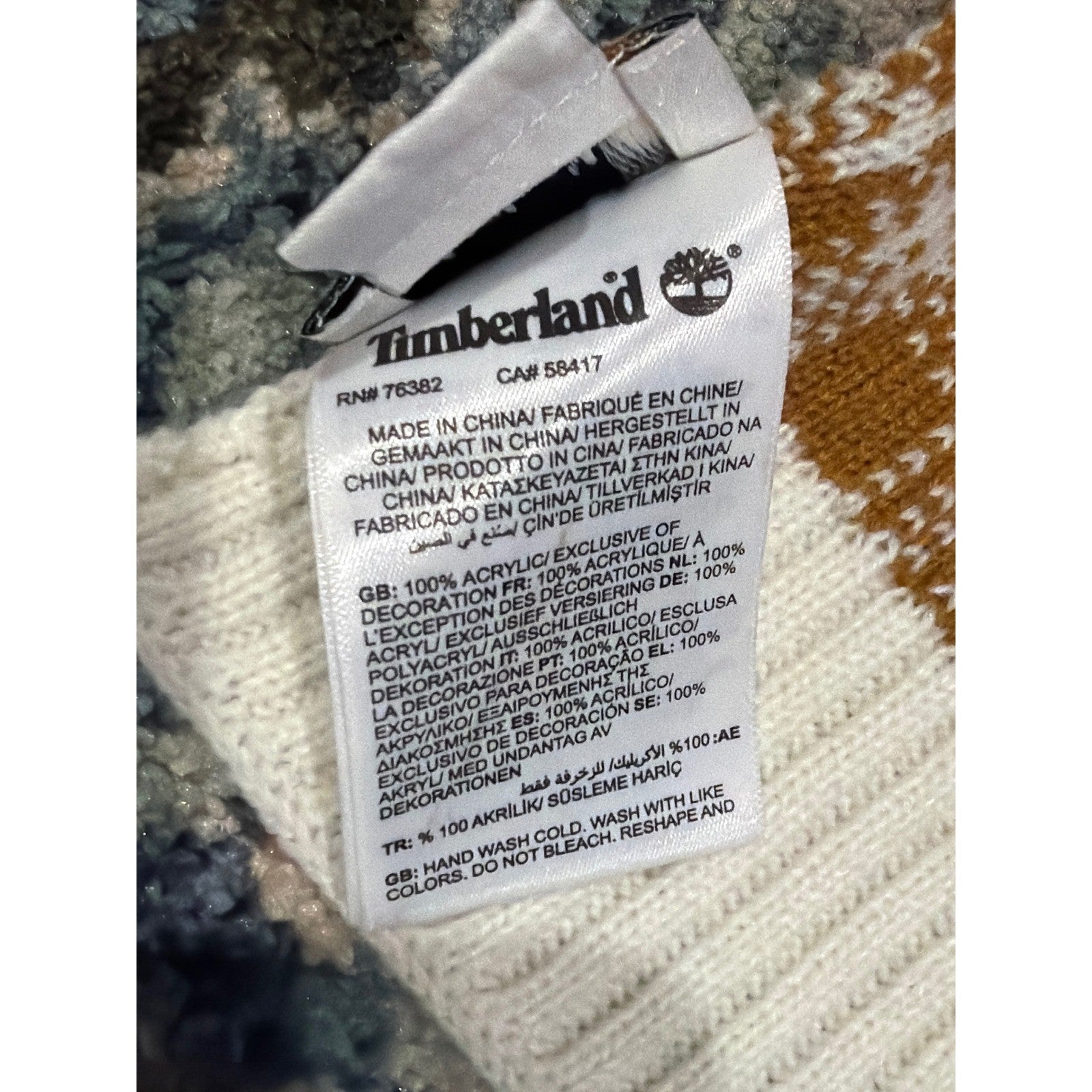 Timberland Scarf Men OS Wheat Brown Plaid Knit Logo Gorpcore EUC3