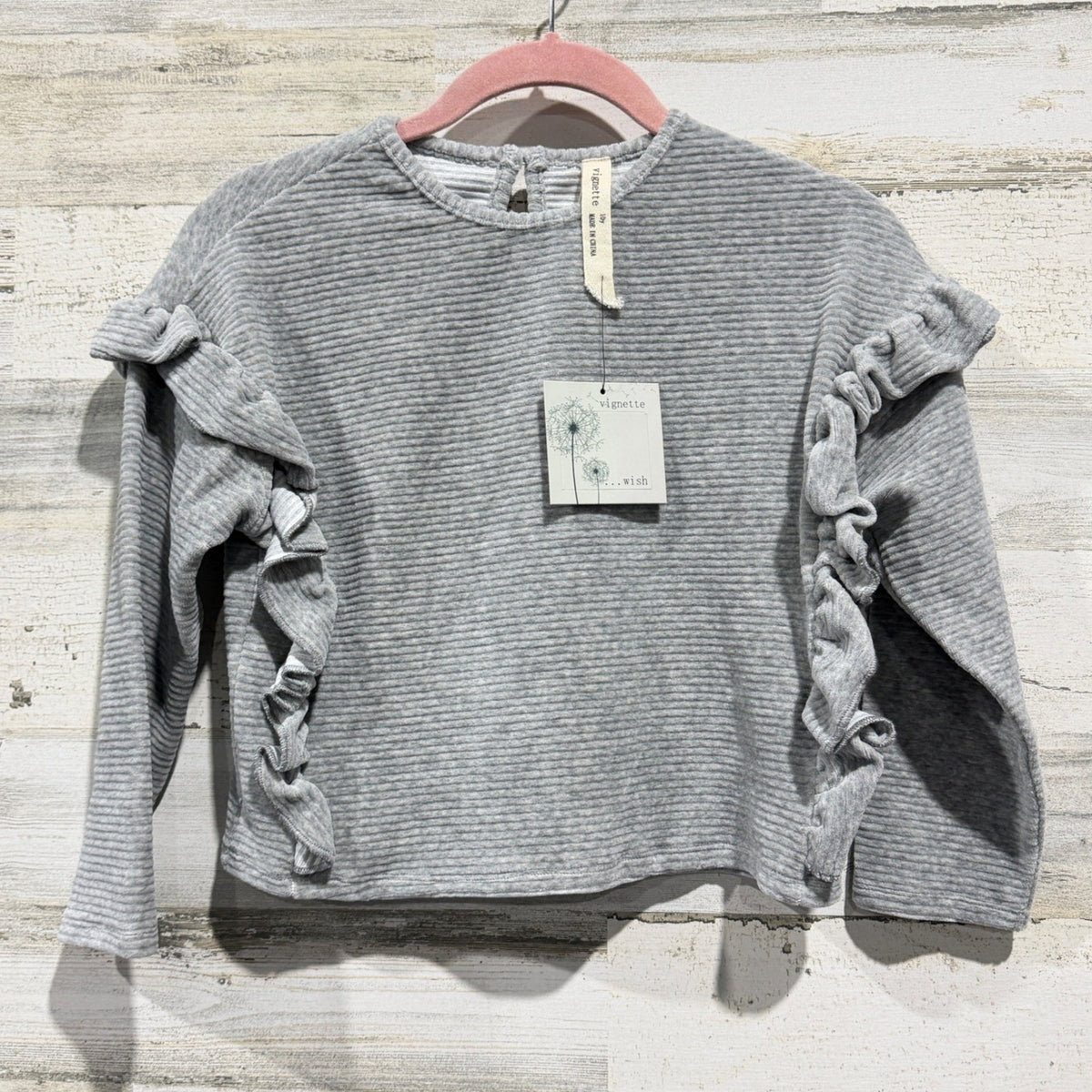 Vignette Ruffle Top Girls Size 10Y Gray Ribbed Velvet Coquette NWT0