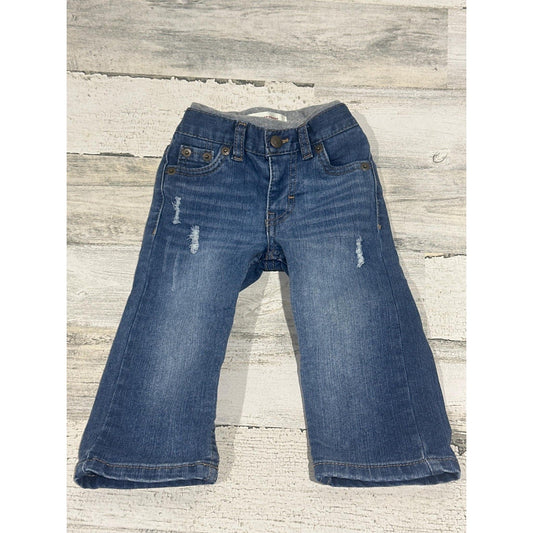Levi's 514 Straight Jeans Kids 12M Blue Distressed Elastic Waist GUC0