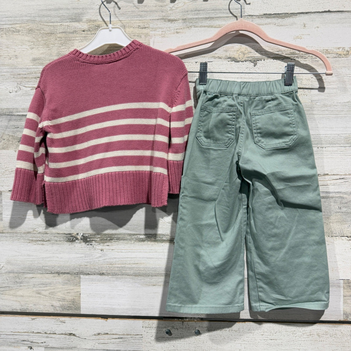 Gap Tucker + Tate Sweater Pants Set Girls 2-3 Pink Green Embroidered EUC8