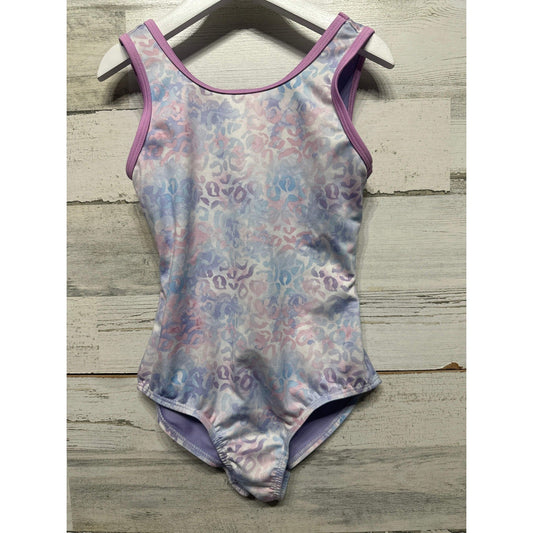 More Than Magic Leotard Girls Size 8 Pastel Leopard Print Criss-Cross Back EUC0