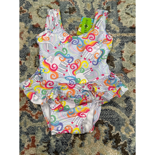 Flap Happy One Piece Swimsuit Girls 3M Multicolor Unicorn Rainbow Ruffle NWT0