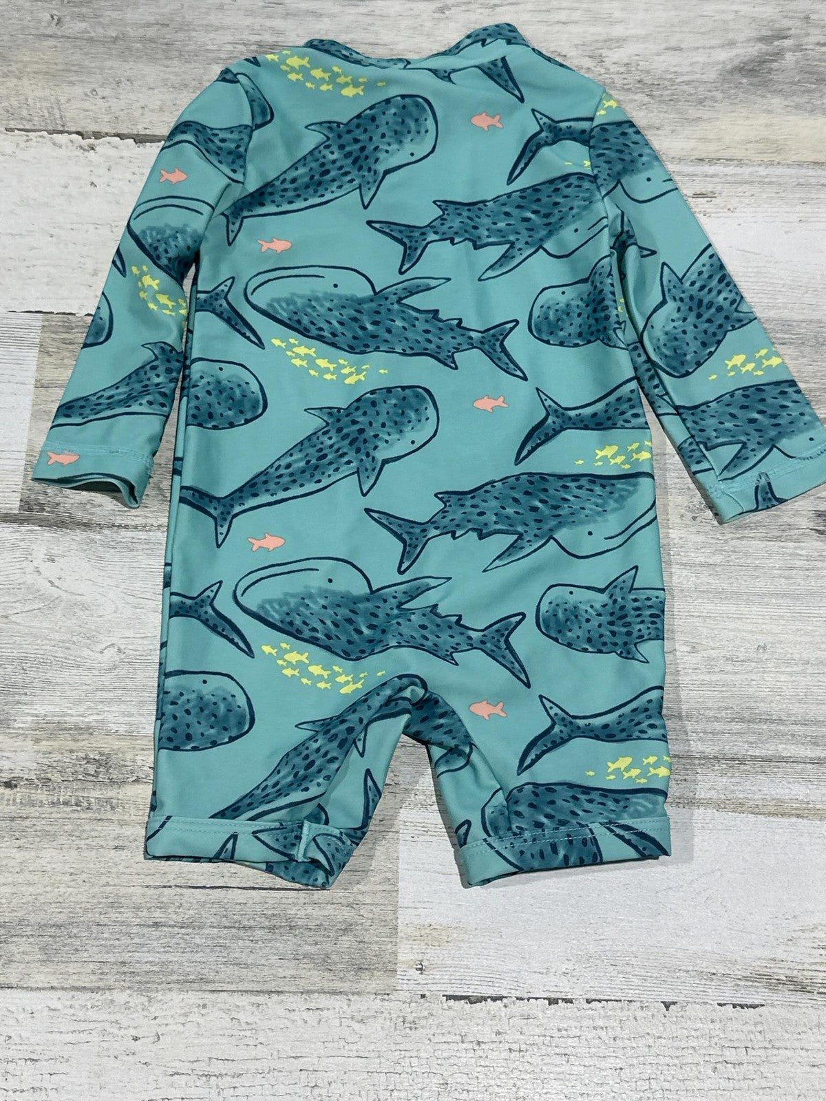 Carter's One-Piece Rash Guard Boys 6M Teal Whale Shark Print EUC1