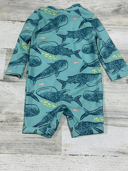 Carter's One-Piece Rash Guard Boys 6M Teal Whale Shark Print EUC1