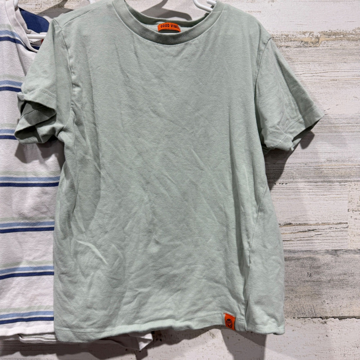 Free Planet T-Shirt Set Boys 7 Green Blue White Striped Casual Skater GUC*1