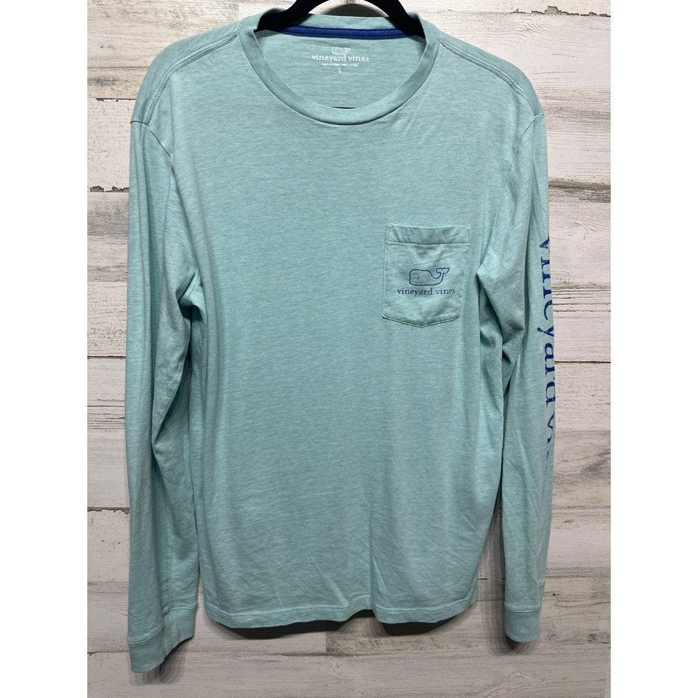 Vineyard Vines Long Sleeve Pocket T-Shirt Men Small Mint Green Whale Logo EUC0