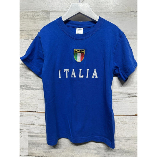 Elite Kids Italia Embroidered Shirt Boys 6/8 Blue Soccer Sportswear EUC0