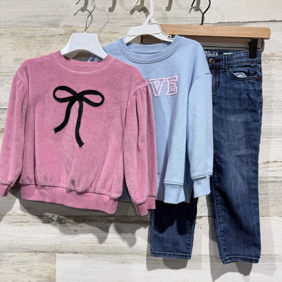 Cat & Jack OshKosh Sweatshirt Jeans Bundle Girls 4T Pink Blue Denim Casual0
