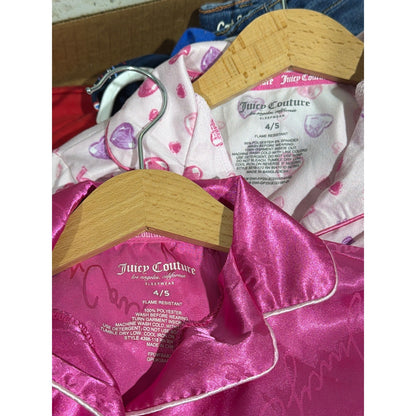 Juicy Couture Pajama Set Girls 4/5 Pink Heart Satin Y2K Inspired Loungewear EUC6