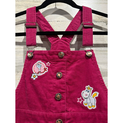 Disney Toy Story Girls 7/8 Pink Corduroy Overall Dress Jessie Forky EUC1