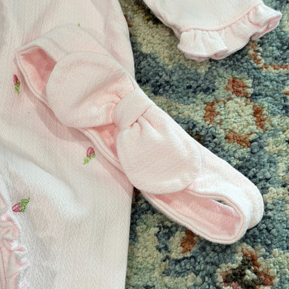 Little Me Footed Sleeper Girls 3M Pink Rosebud Pointelle Ruffle Coquette EUC2