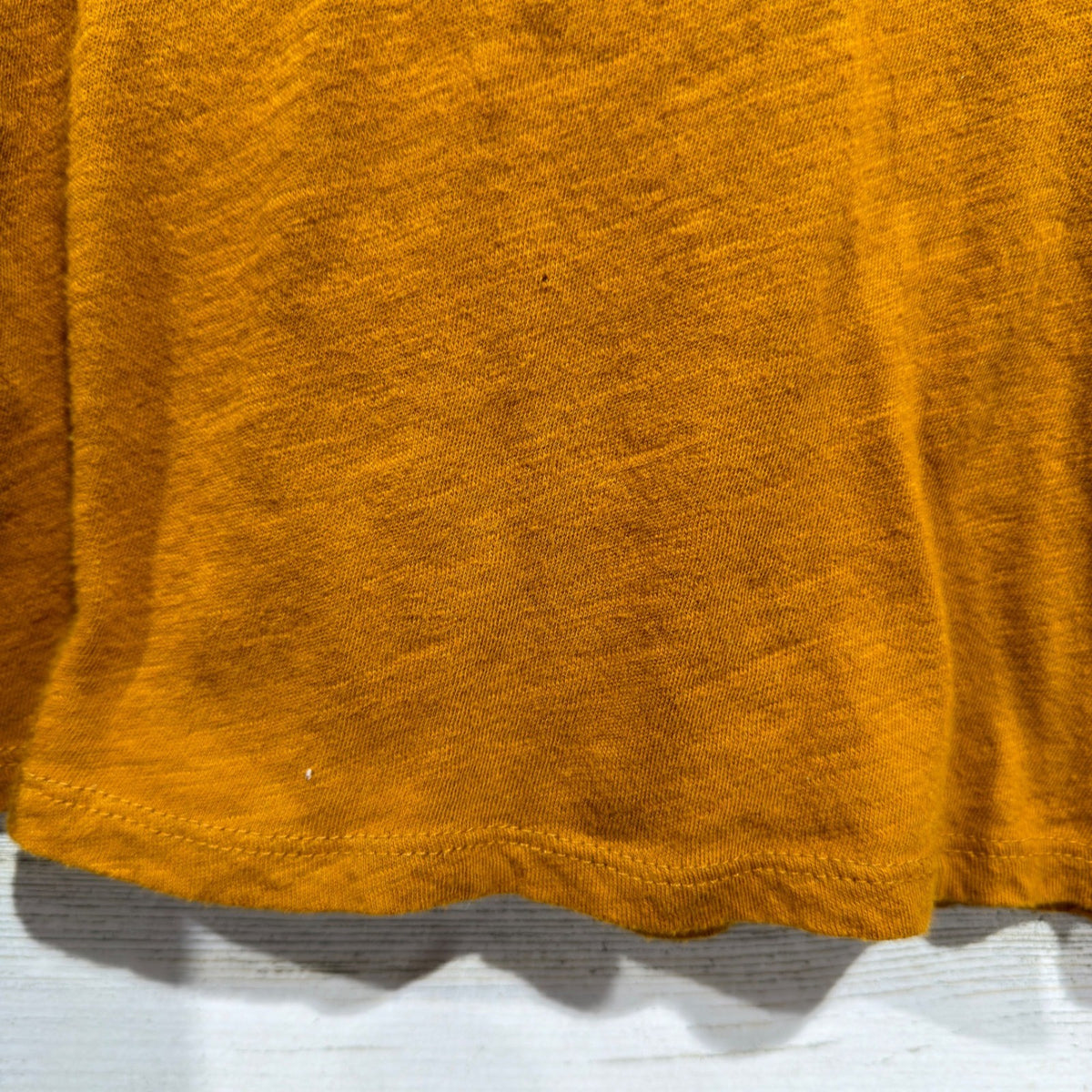 We The Free Ruffle Sleeve Tee Women M Mustard Slub Knit Boho *Flawed2