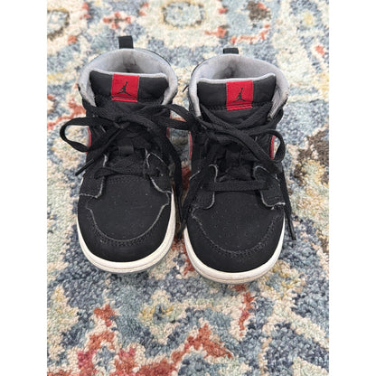 Nike Air Jordan 1 Mid Boys 8C Black Grey Red High Top Sneaker Retro2