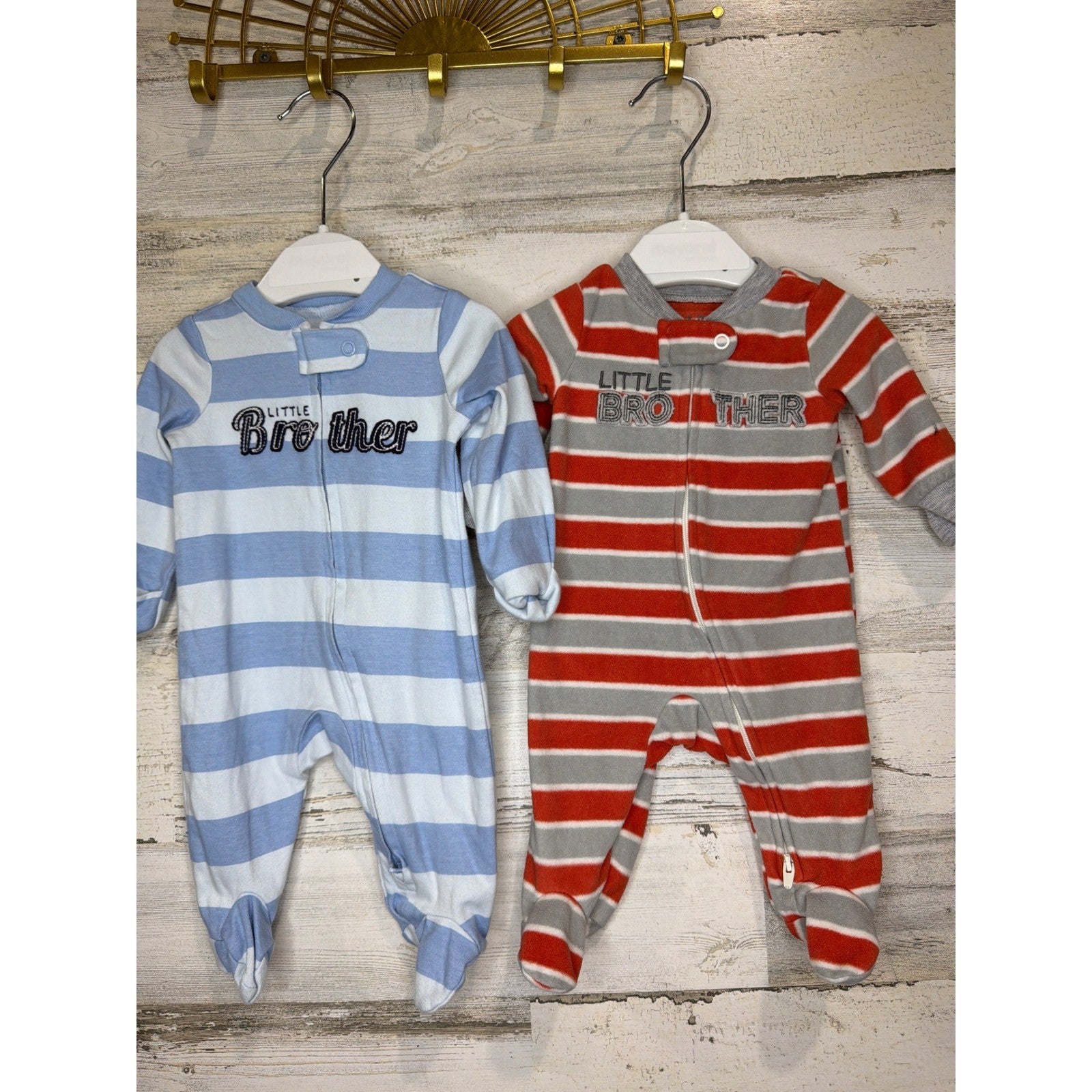 Carter's Sleep and Play Boys Newborn Blue Orange Little Brother Striped EUC0