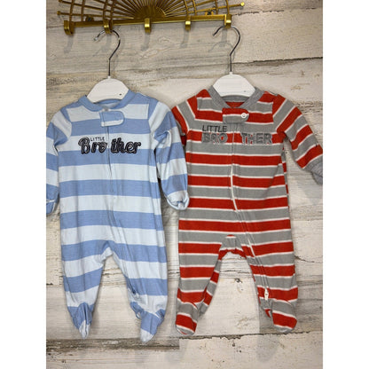 Carter's Sleep and Play Boys Newborn Blue Orange Little Brother Striped EUC0