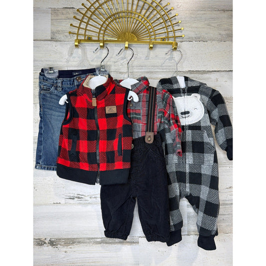 Carter's OshKosh Baby Boys 3M Plaid Fleece Denim Bundle CabinCore Warm0