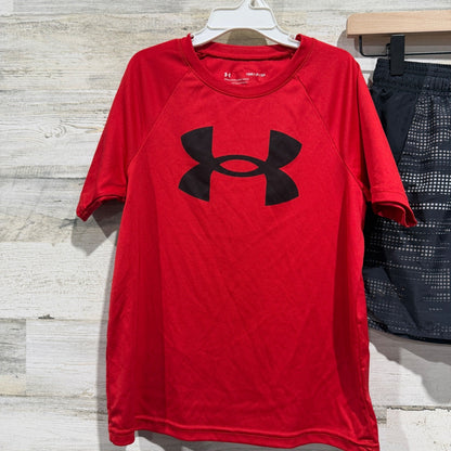Under Armour Short Set Boys Small Red Black Logo Active *Flawed1