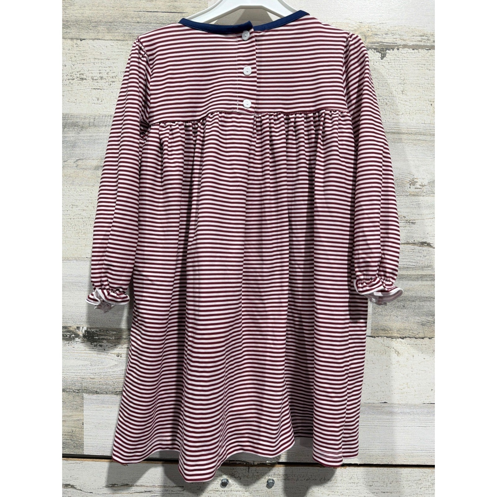 Southern Taters Smocked Dress Girls 5 Maroon Stripe Gobble Turkey Fall3