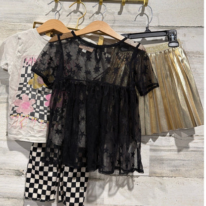 Cotton On Kids Pippa & Julie Crewcuts Bundle Girls 4 Gold Black Checkered EUC0