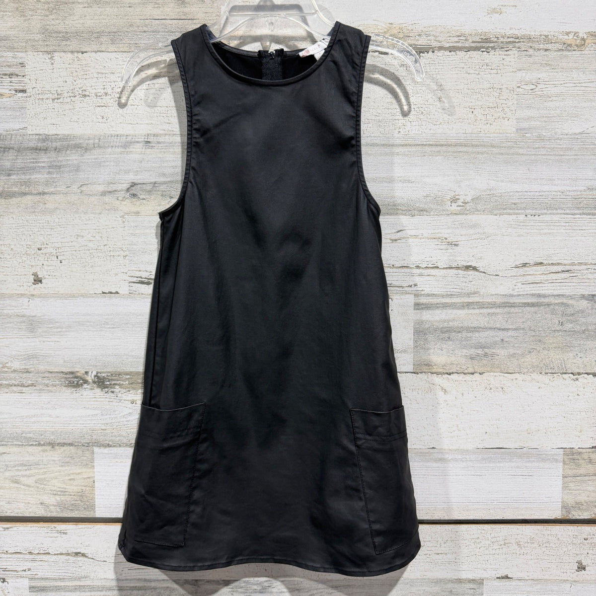 GB Girls Sleeveless Shift Dress Girls Size 8 Black Coated Fabric Modern EUC0